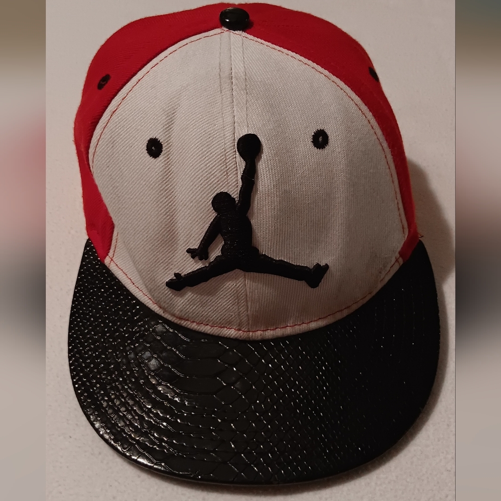 Red, white, and black Jordan hat